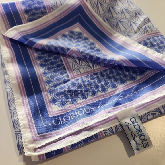 Gloria Vanderbilt Square Scarf Hairtie Purple Blue White Pastel Geometric Italy - Picture 8 of 8